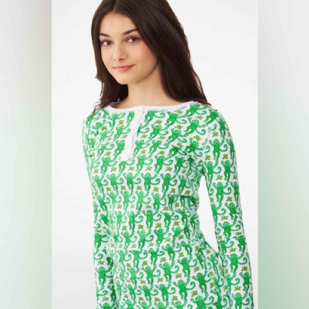 Roller Rabbit kids cozy monkey pajamas Emerald green Top - Picture 2 of 6